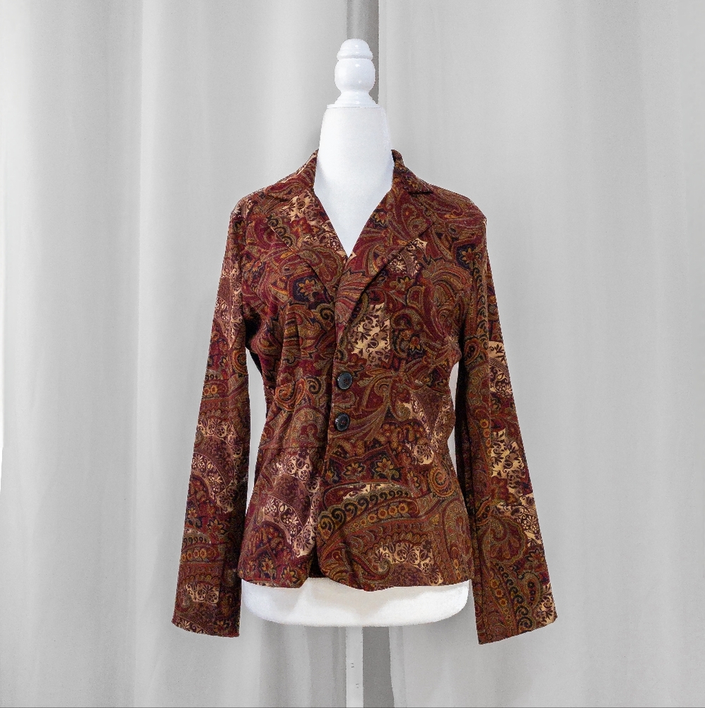 Vintage 90s Notations Burgundy Maroon Boho Paisley Blazer